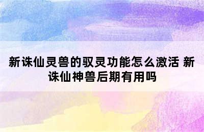 新诛仙灵兽的驭灵功能怎么激活 新诛仙神兽后期有用吗